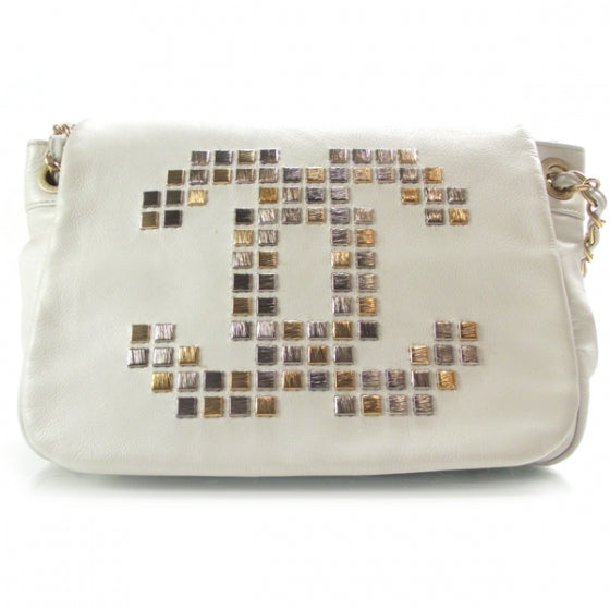 Chanel Leather Metal Mosaic Studs Flap White 1 of 14