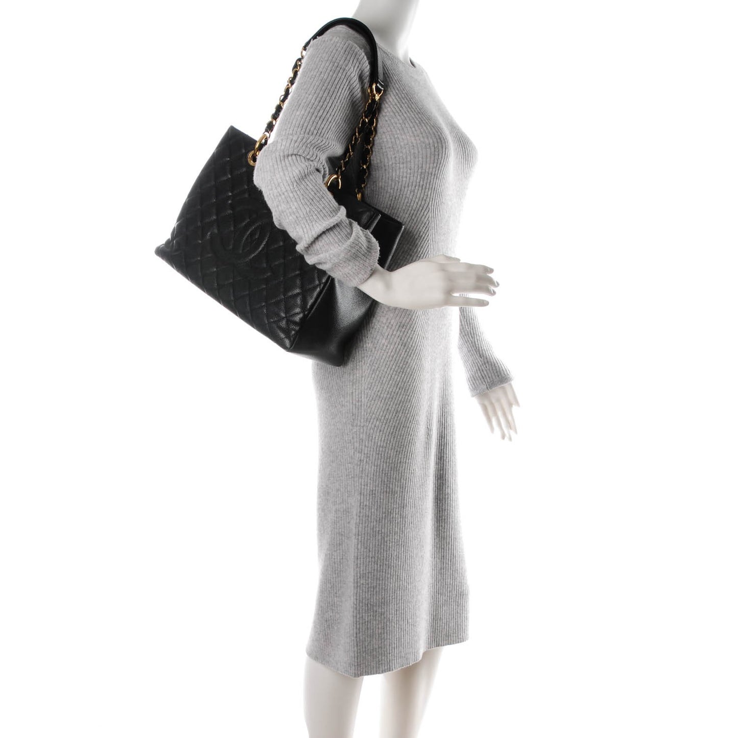 Caviar Quilted Grand Shopping Tote GST Black