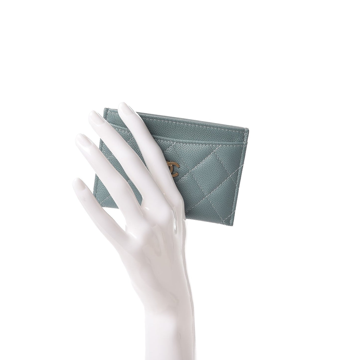 Iridescent Caviar Quilted Card Holder Light Blue