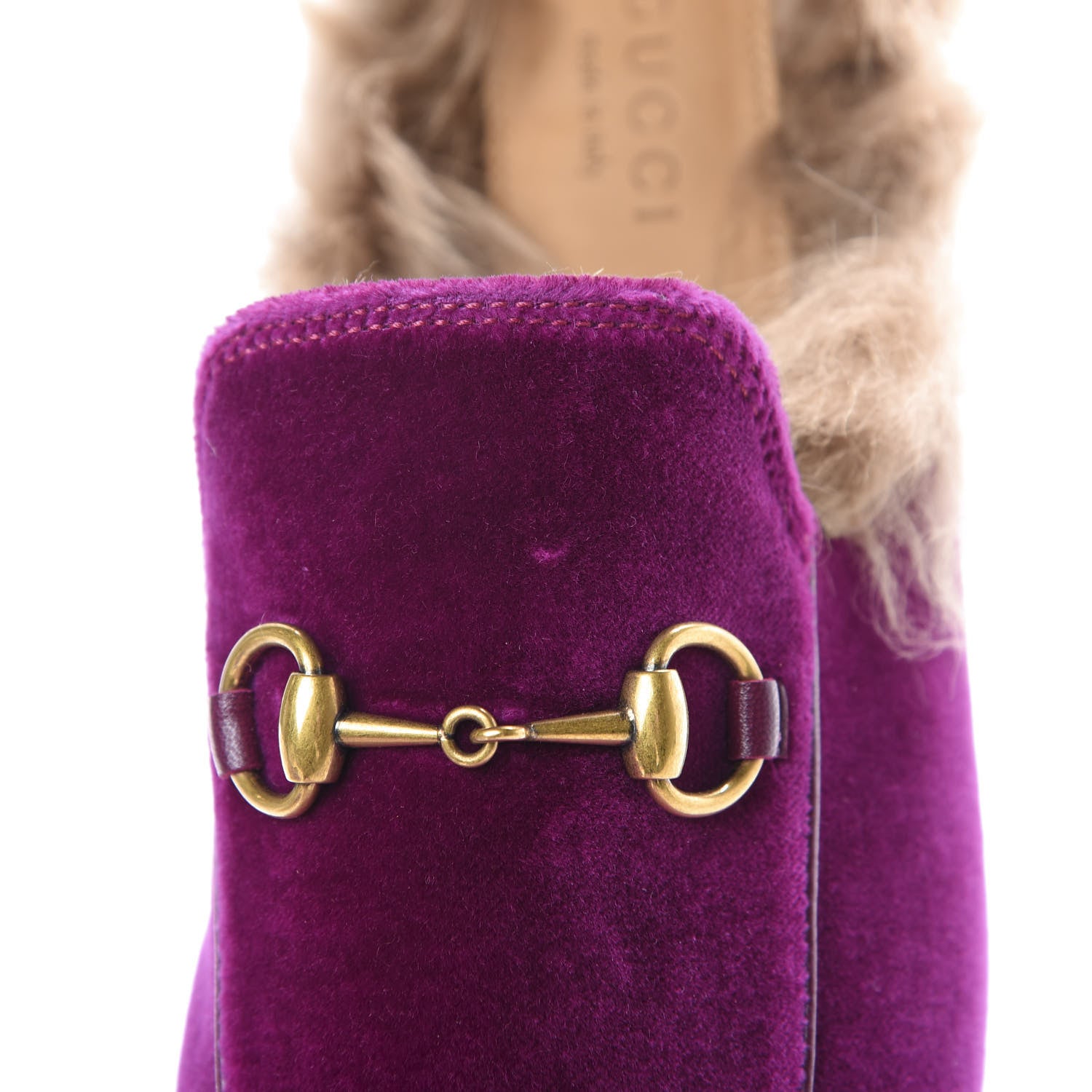 Gucci Velvet Fur Womens Princetown Slippers 37 Fucsia Violet Cyclamen Natural 8 of 10