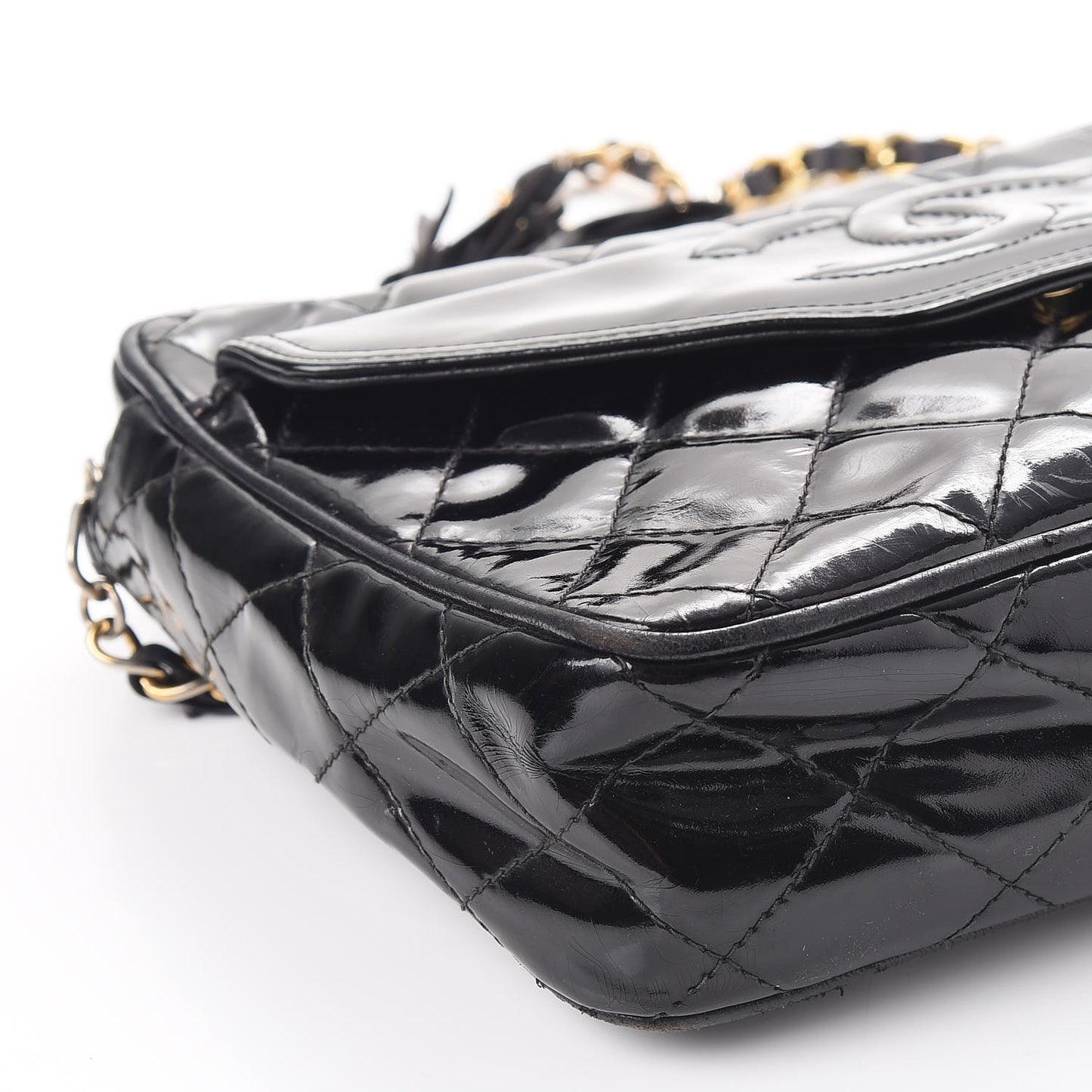 Patent Quilted Tassel Small Camera Case Black