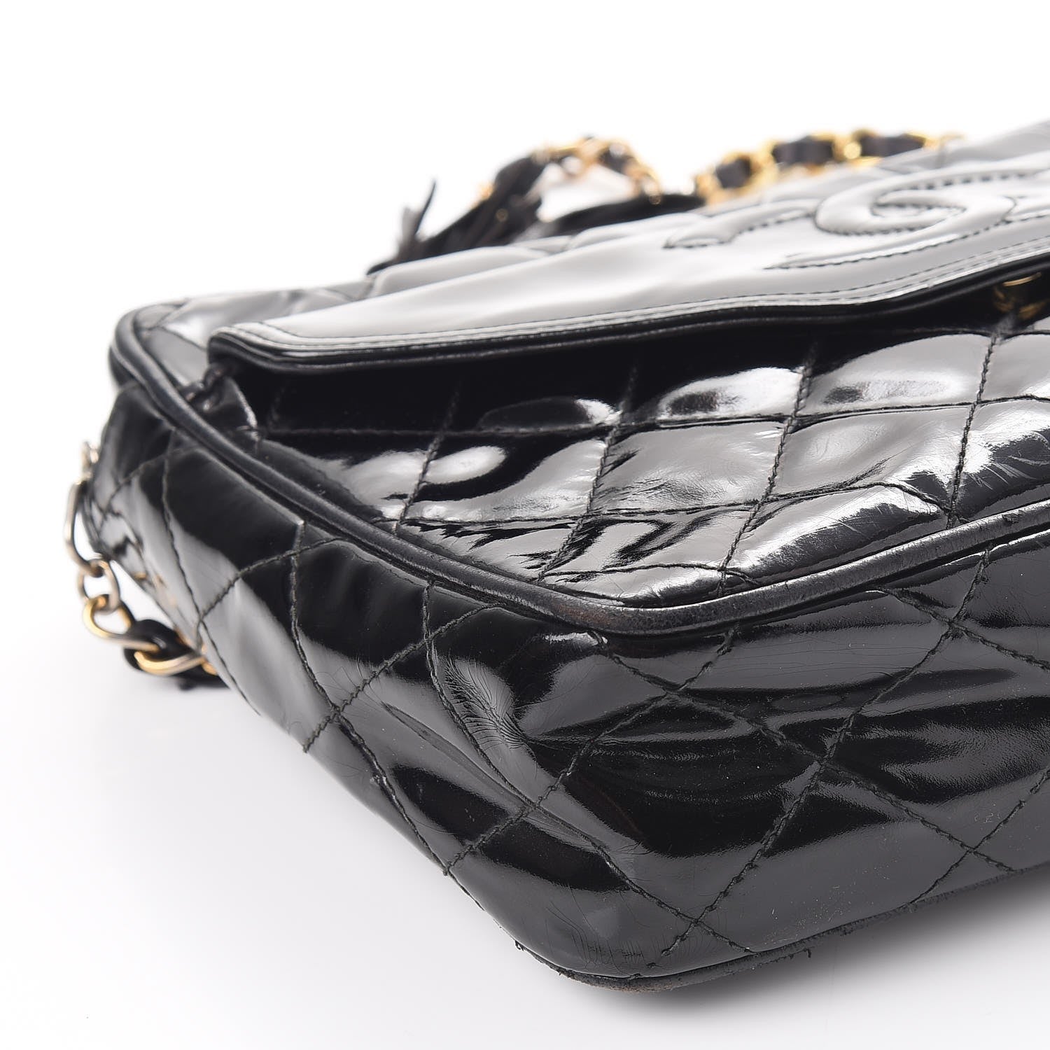 Chanel Patent Quilted Tassel Small Camera Case Black 11 of 11