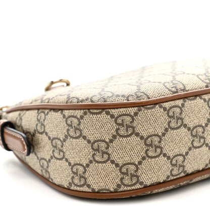 Gucci GG Supreme Monogram Textured Calfskin Small Emblem Shoulder Bag Beige Dark Brown 9 of 11