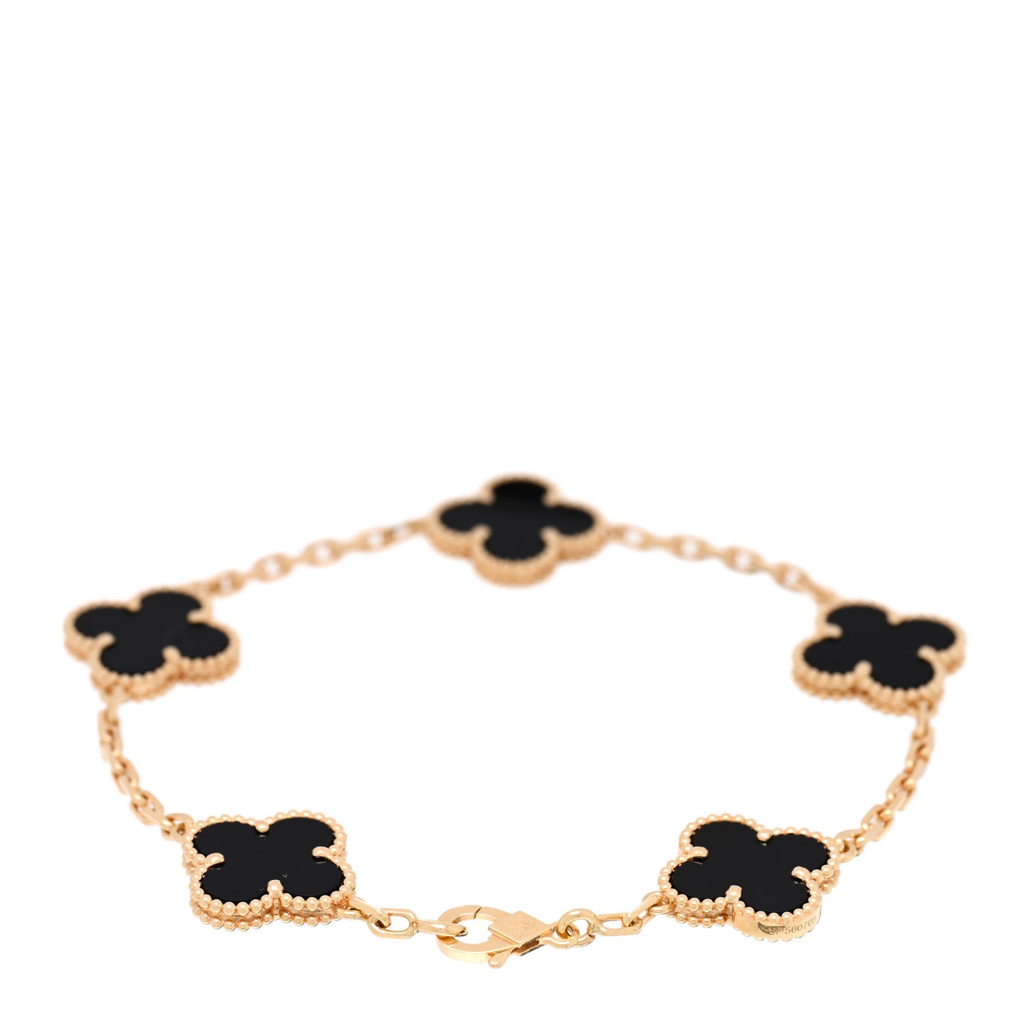 18K Yellow Gold Black Onyx 5 Motifs Vintage Alhambra Bracelet