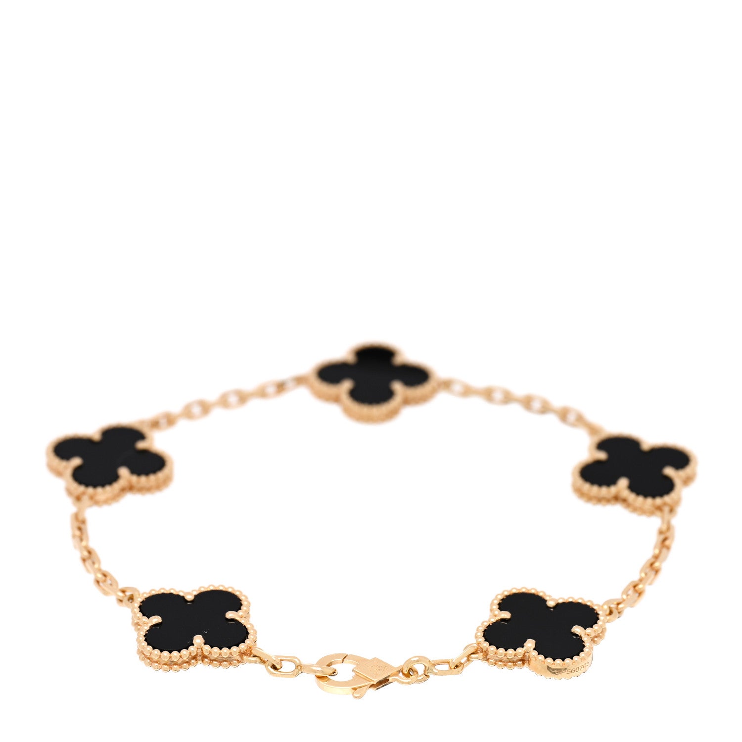 Van Cleef & Arpels 18K Yellow Gold Black Onyx 5 Motifs Vintage Alhambra Bracelet 2 of 4