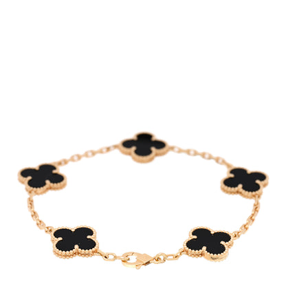 Van Cleef & Arpels 18K Yellow Gold Black Onyx 5 Motifs Vintage Alhambra Bracelet 2 of 4