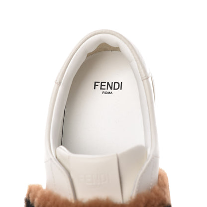 Fendi Vitello Shearling FF Velcro Slip On Sneakers 37 White 6 of 10