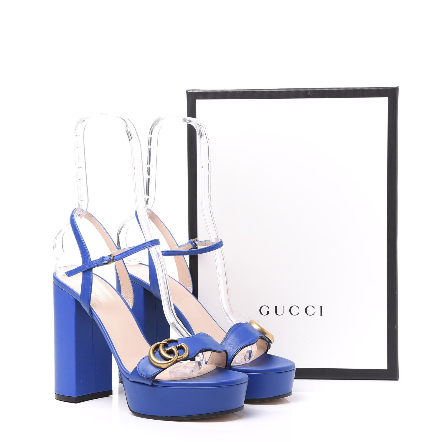 Gucci Calfskin GG Marmont Ankle Wrap 30/115mm Platform Sandals 40 Bright Blue 8 of 8
