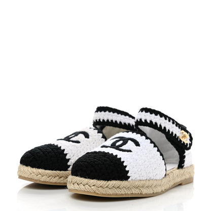 Chanel Braided Knit Cap Toe CC Ankle Strap Espadrilles 38 White Black 3 of 9