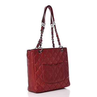 Chanel Calfskin Quilted Petit Shopping Tote PST Dark Red 3 of 14