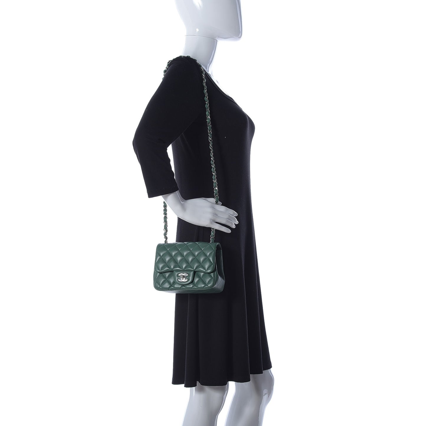 Lambskin Quilted Mini Square Flap Green