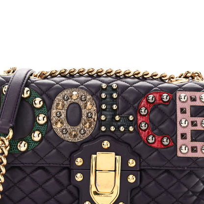 Dolce & Gabbana Lambskin Watersnake Embellished Lucia Shoulder Bag Purple 7 of 19