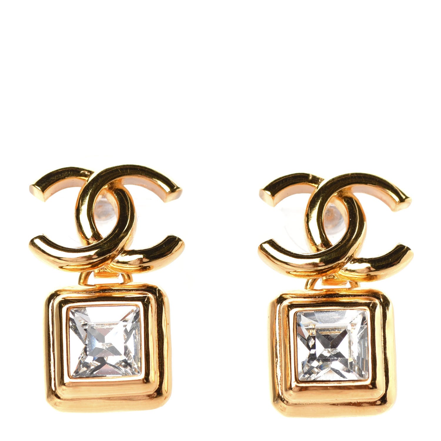 Chanel Large Crystal CC Drop Earrings Gold 1 of 4