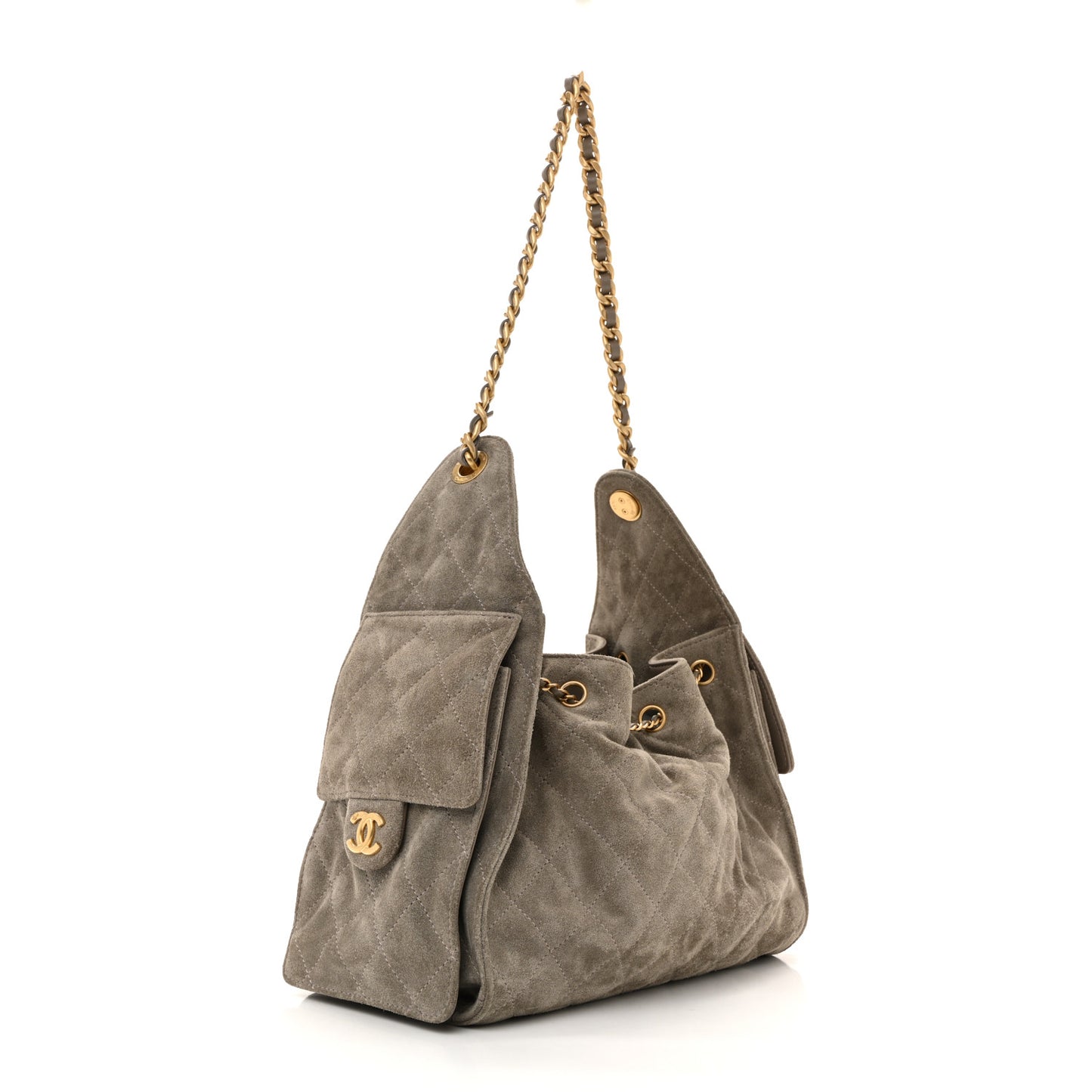 Suede Quilted Small Chanel 25 Handbag Dark Grey