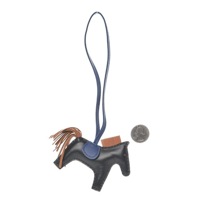 Hermes Milo Lambskin Grigri Rodeo Horse Bag Charm PM Black Bleu Saphir Gold 2 of 4