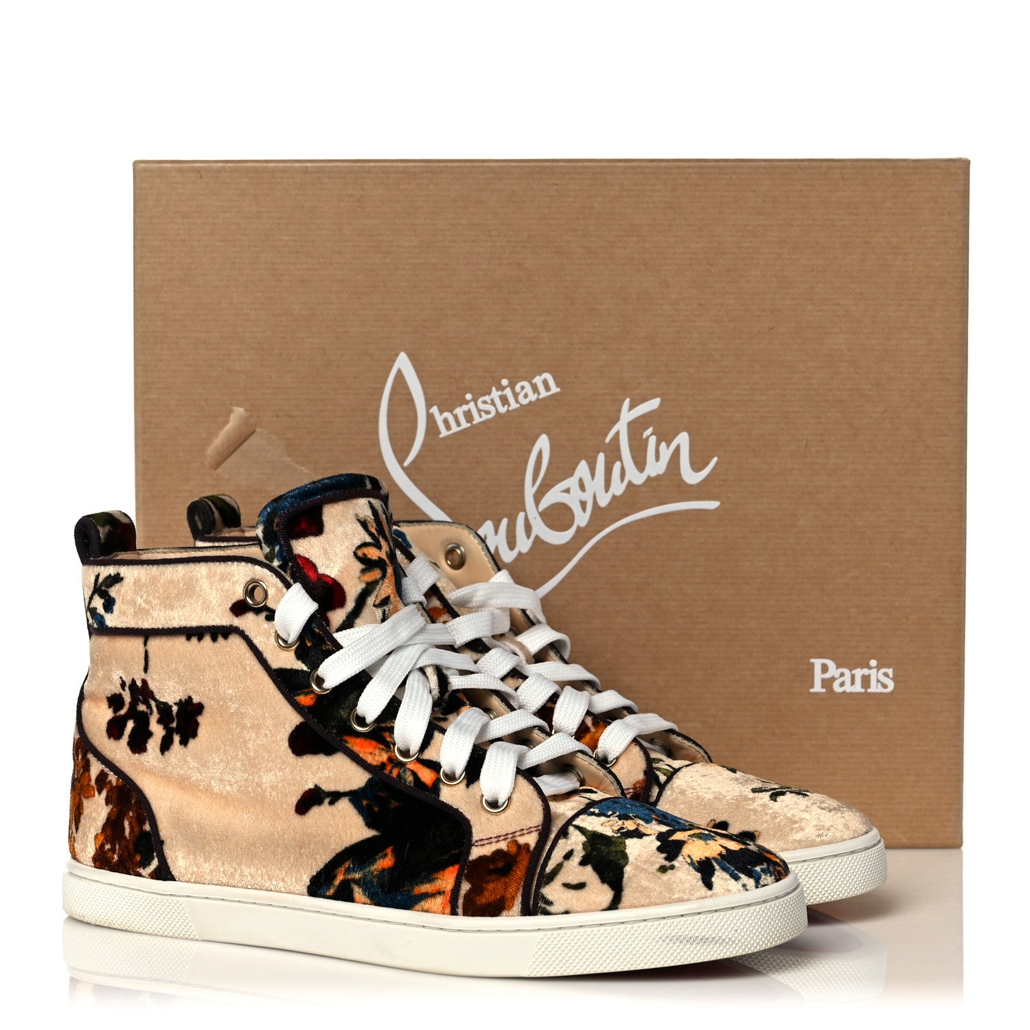 Christian Louboutin Velvet Floral Bip Bip Orlato High Top Flat Sneakers 37.5 Beige 12 of 12