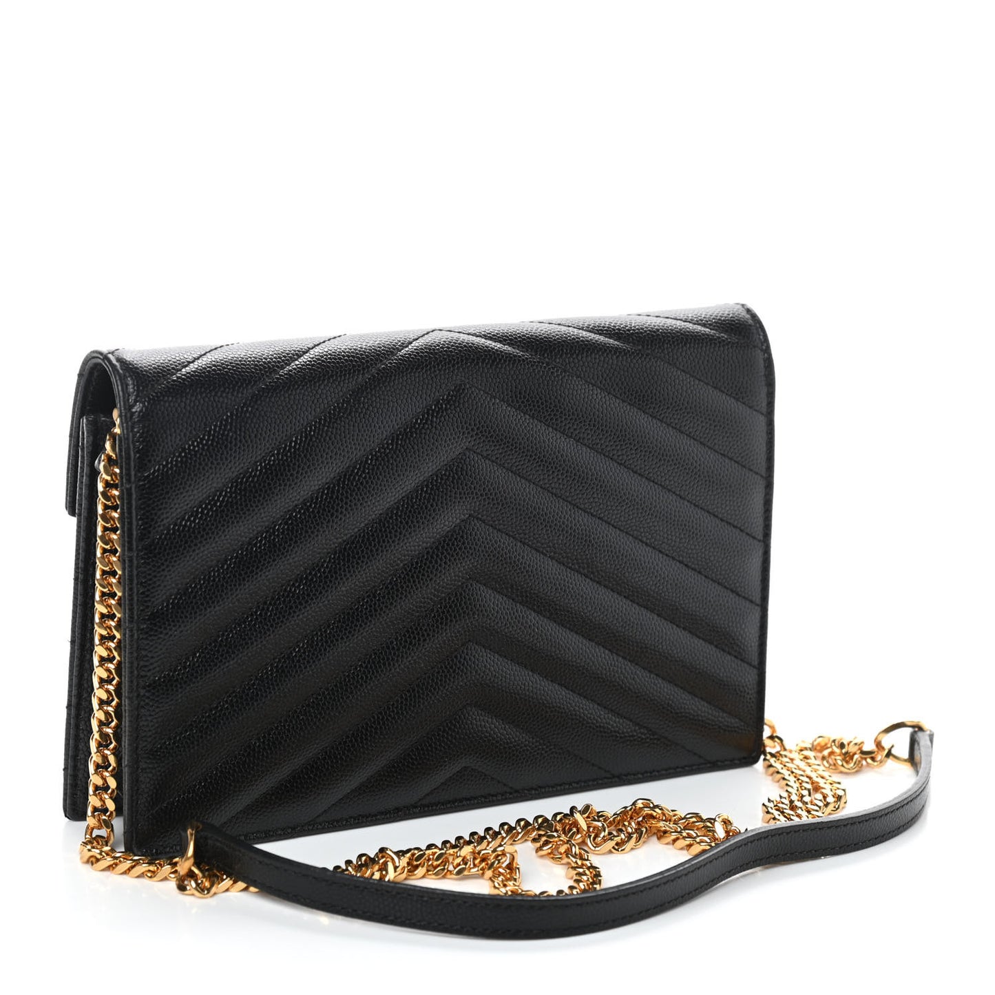 Grain De Poudre Matelasse Chevron Monogram Chain Wallet Black