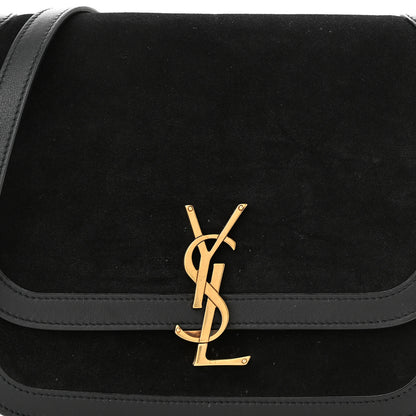 Saint Laurent Suede Smooth Calfskin Monogram Medium Solferino Soft Satchel Black 8 of 11