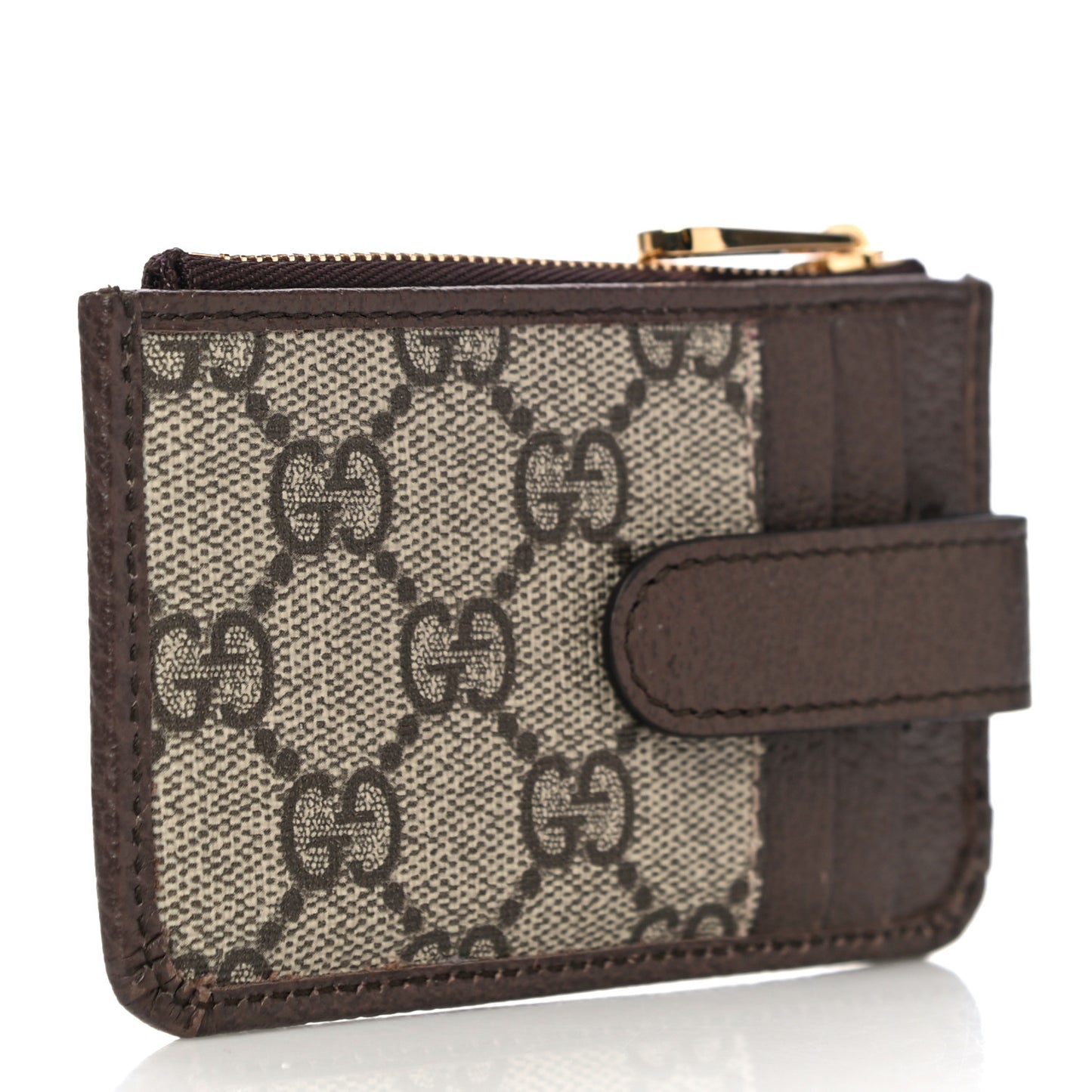 GG Supreme Monogram Web Ophidia Zip Card Case Brown