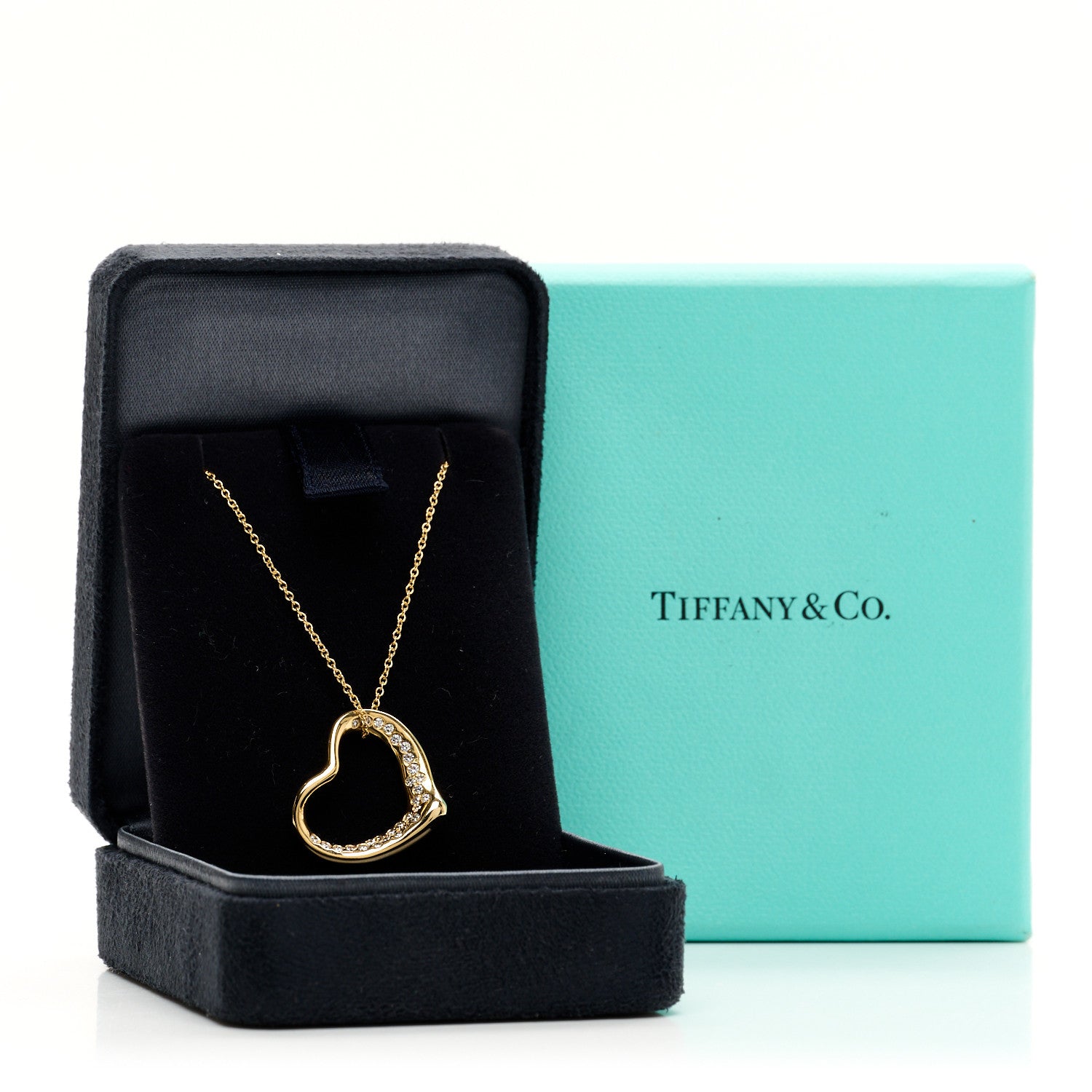 Tiffany 18K Yellow Gold Diamond Elsa Peretti Open Heart Necklace 6 of 6