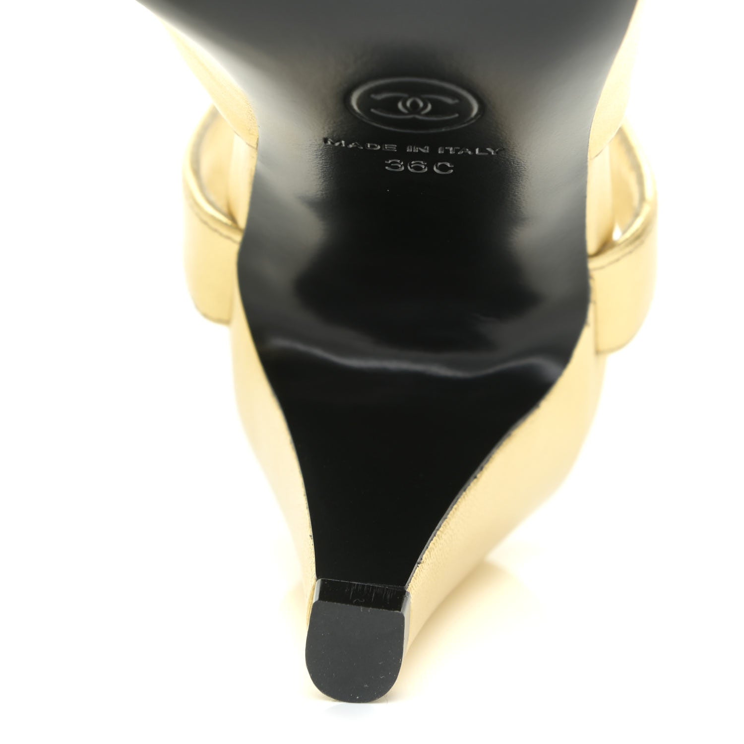 Chanel Laminated Lambskin Grosgrain Cap Toe CC Pumps 36 Gold Black 10 of 14