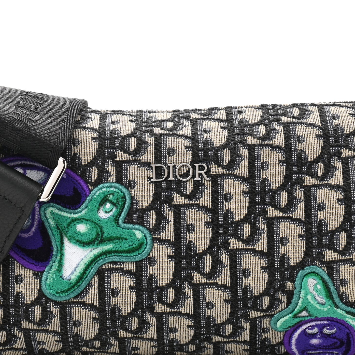 X KENNY SCHARF Oblique Canvas Embroidered Patches Roller Messenger Bag Charcoal