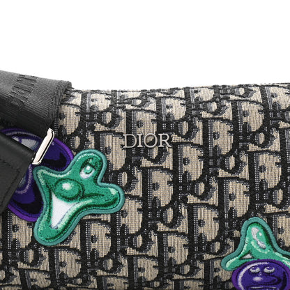 Christian Dior X KENNY SCHARF Oblique Canvas Embroidered Patches Roller Messenger Bag Charcoal 7 of 9