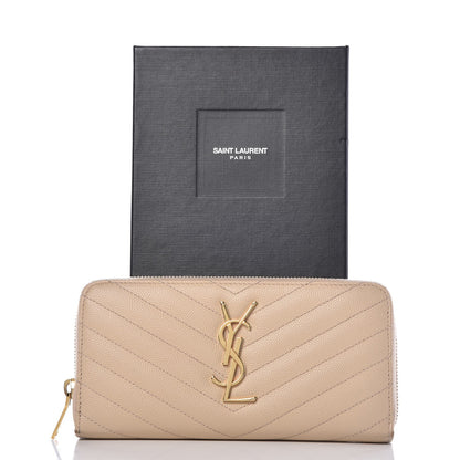 Saint Laurent Grain De Poudre Matelasse Chevron Monogram Zip Around Wallet Nude Powder 10 of 10