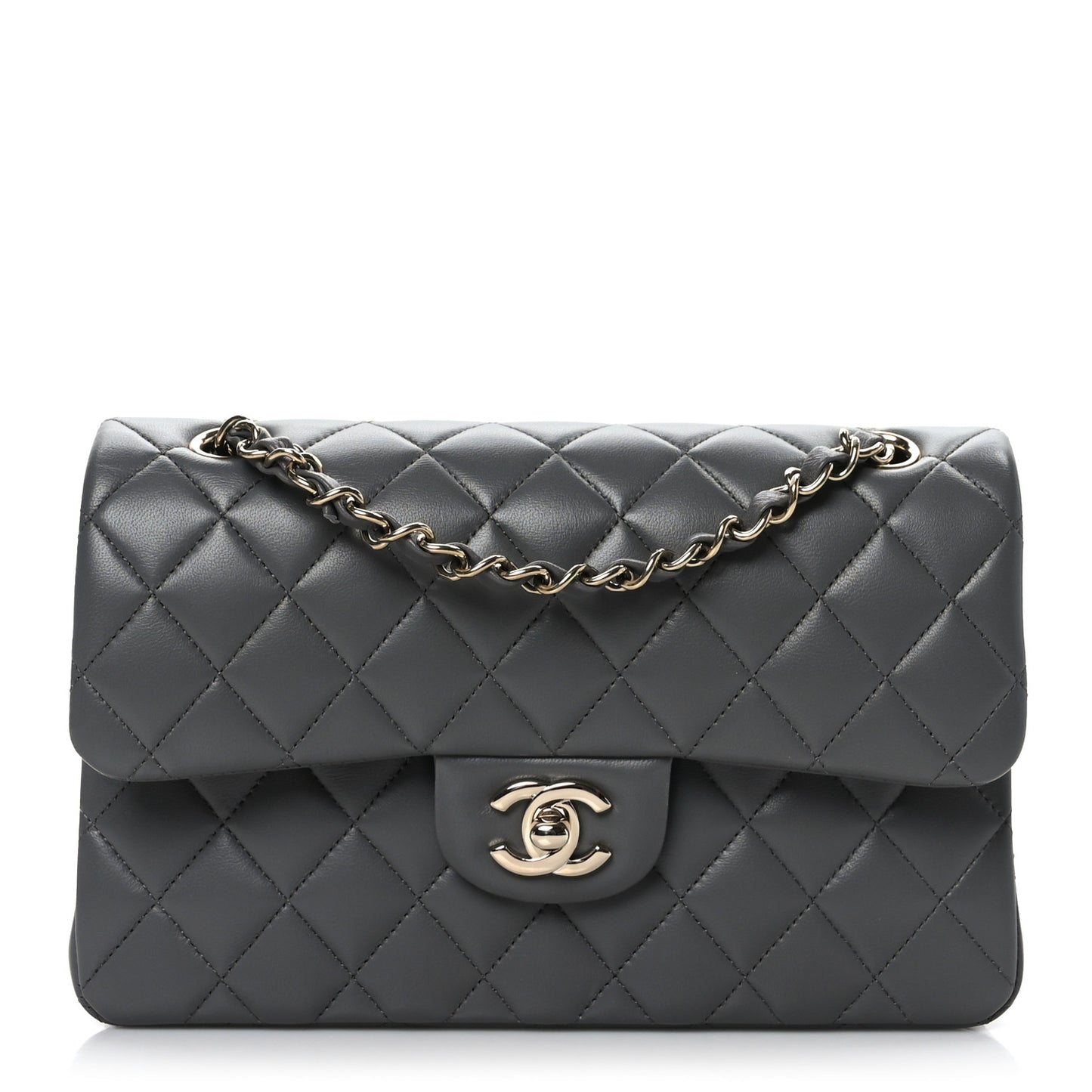 Lambskin Quilted Small Double Flap Grey