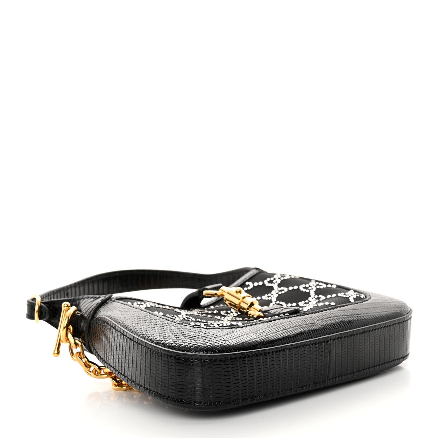 Lizard Mesh Crystal GG Monogram Mini Jackie 1961 Hobo Black