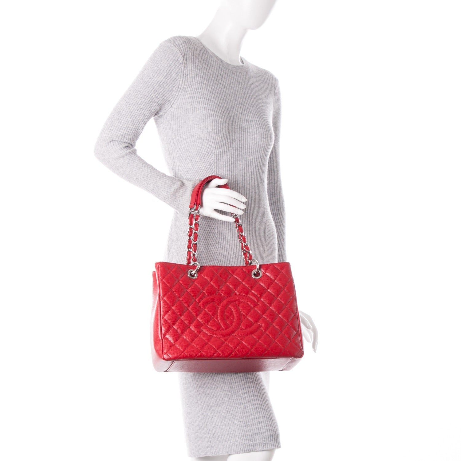 Chanel Caviar Quilted Grand Shopping Tote GST Red 2 of 7