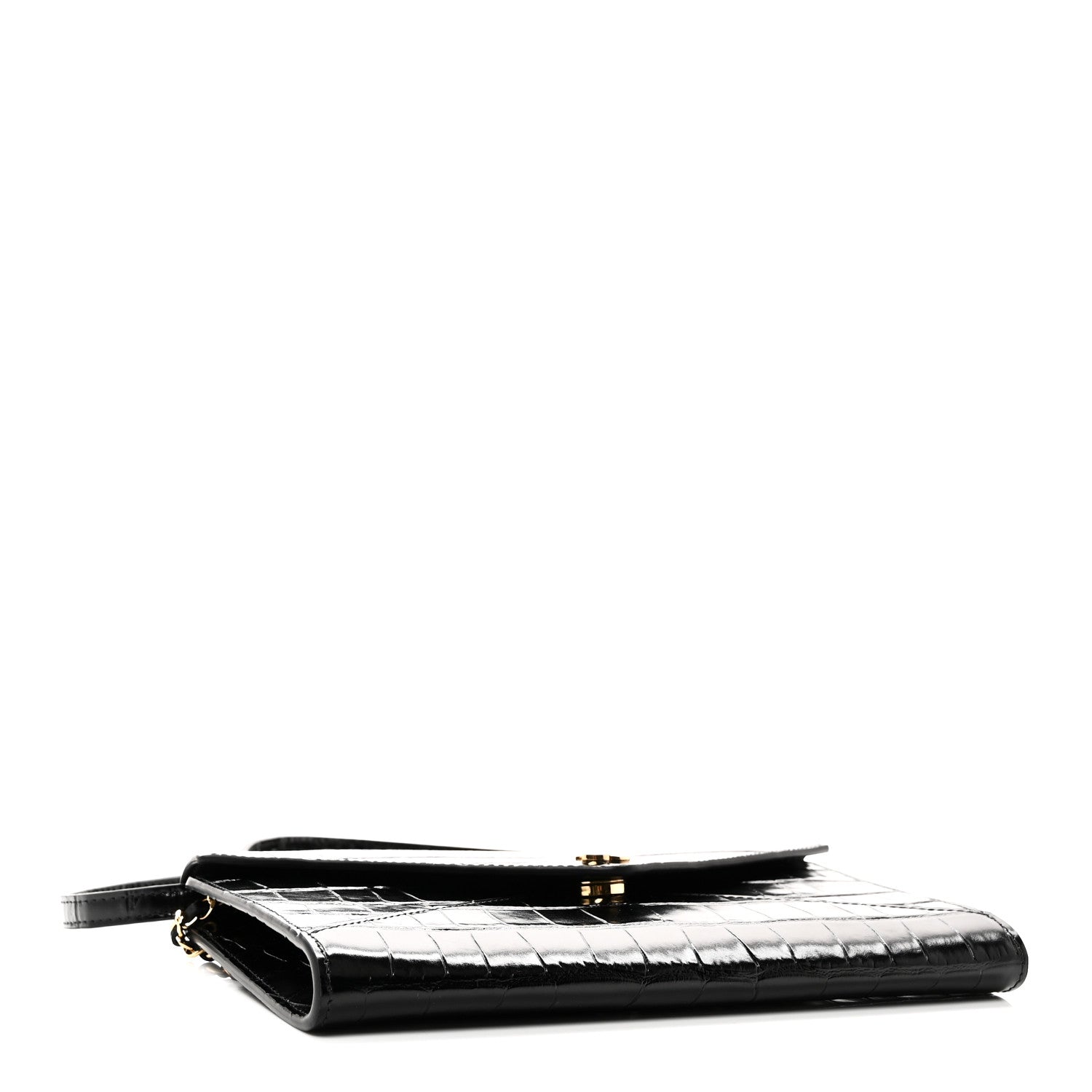 Chanel Calfskin Crocodile Embossed Envelope Clutch With Strap Black 4 of 10