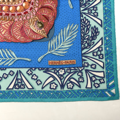 Hermes Cashmere Silk Zenobie Reine De Palmyre Shawl 140 Turquoise Rose Gris Bleuete 3 of 4