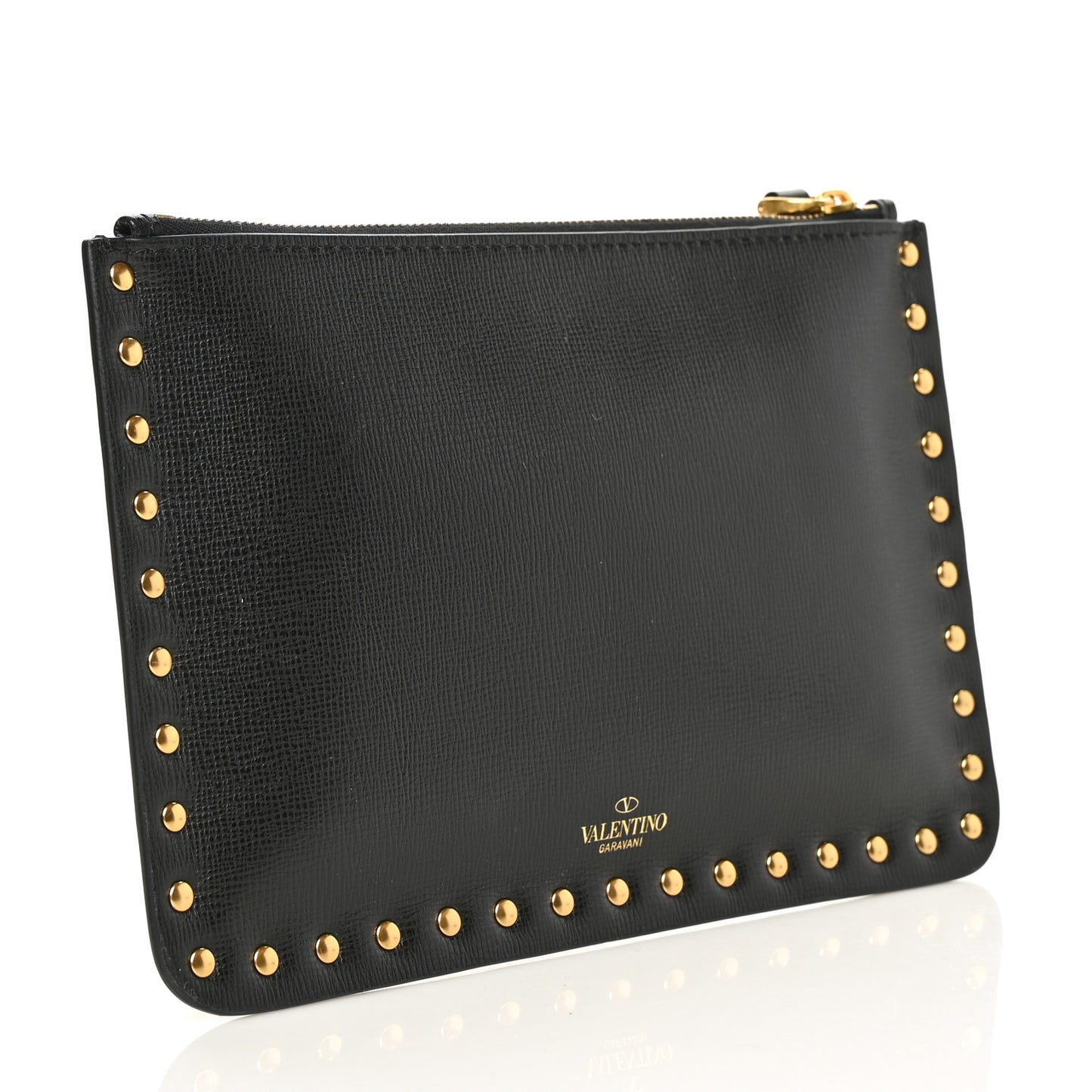 Grainy Calfskin Rockstud Allover Alcove Zip Pouch Black