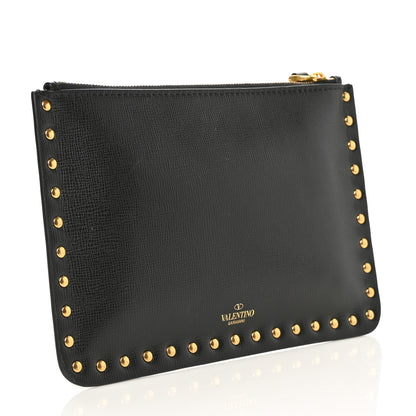 Valentino Garavani Grainy Calfskin Rockstud Allover Alcove Zip Pouch Black 2 of 5