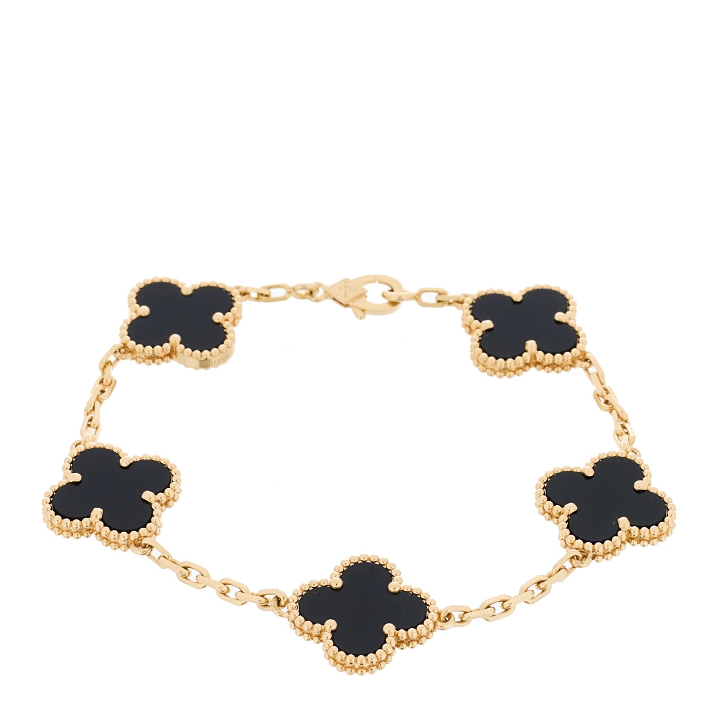 18K Yellow Gold Black Onyx 5 Motifs Vintage Alhambra Bracelet