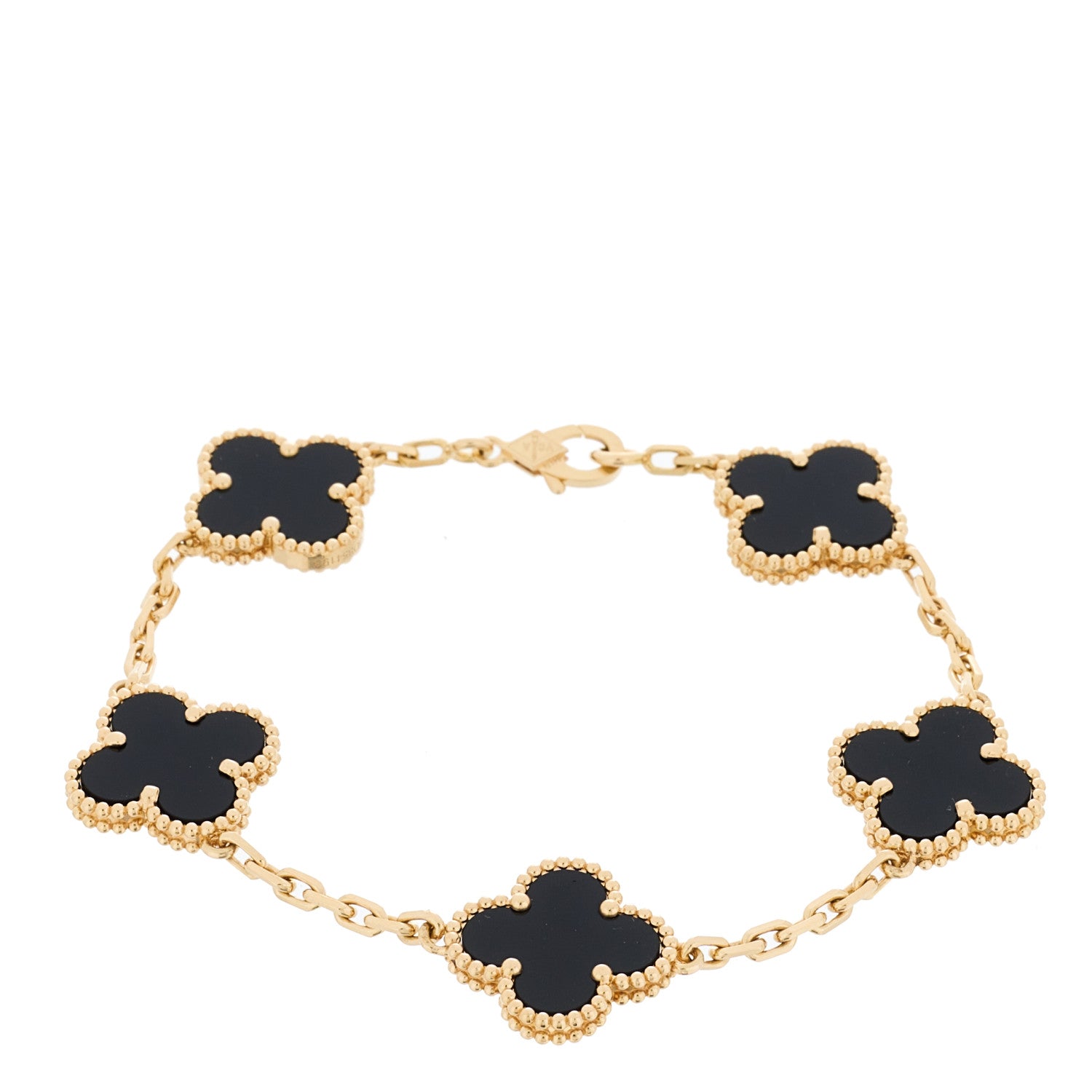 Van Cleef & Arpels 18K Yellow Gold Black Onyx 5 Motifs Vintage Alhambra Bracelet 1 of 4