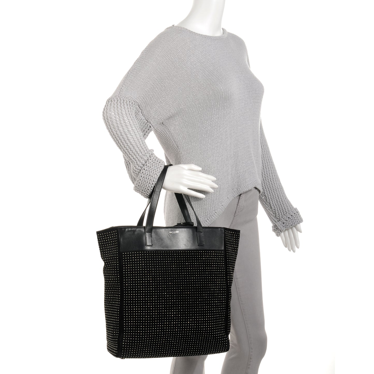 Leather Studded North South Shopper Tote Black