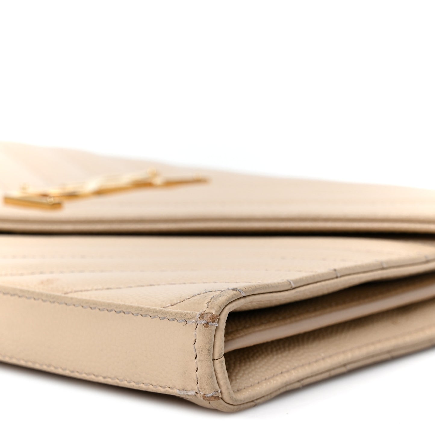 Grain De Poudre Matelasse Chevron Monogram Chain Wallet Dark Beige