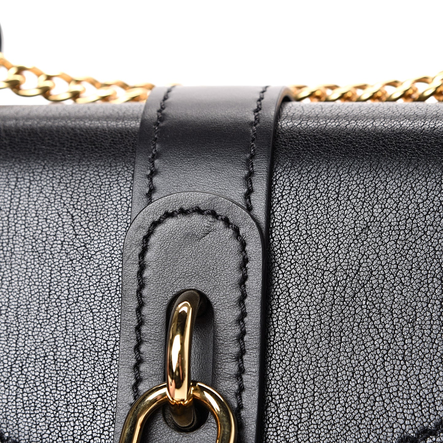 Shiny Goatskin Calfskin Aby Chain Shoulder Bag Black