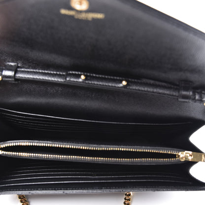 Saint Laurent Grain De Poudre Matelasse Chevron Monogram Chain Wallet Black 2 of 13
