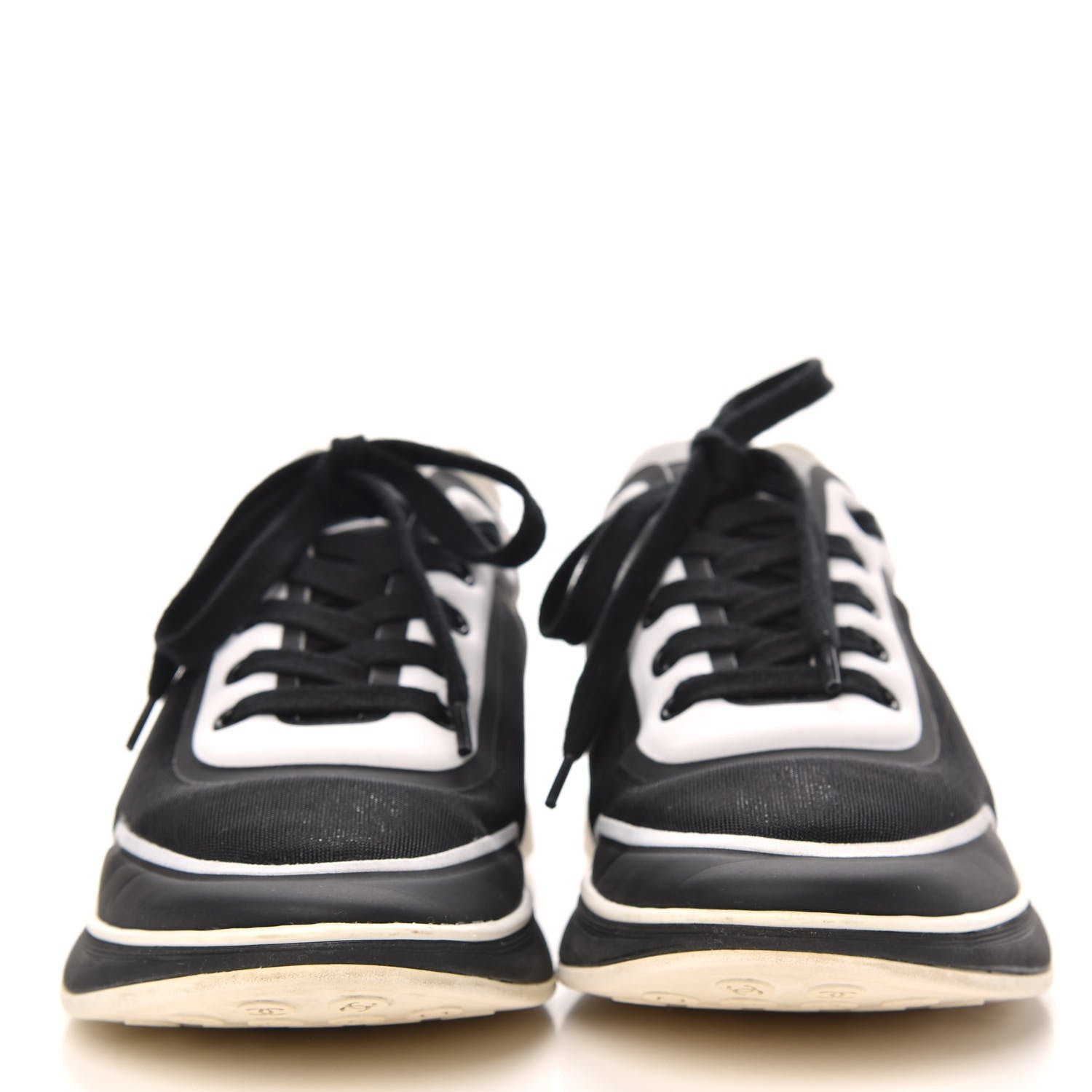 Chanel Lycra Womens CC Sneakers 37.5 Black White 2 of 8