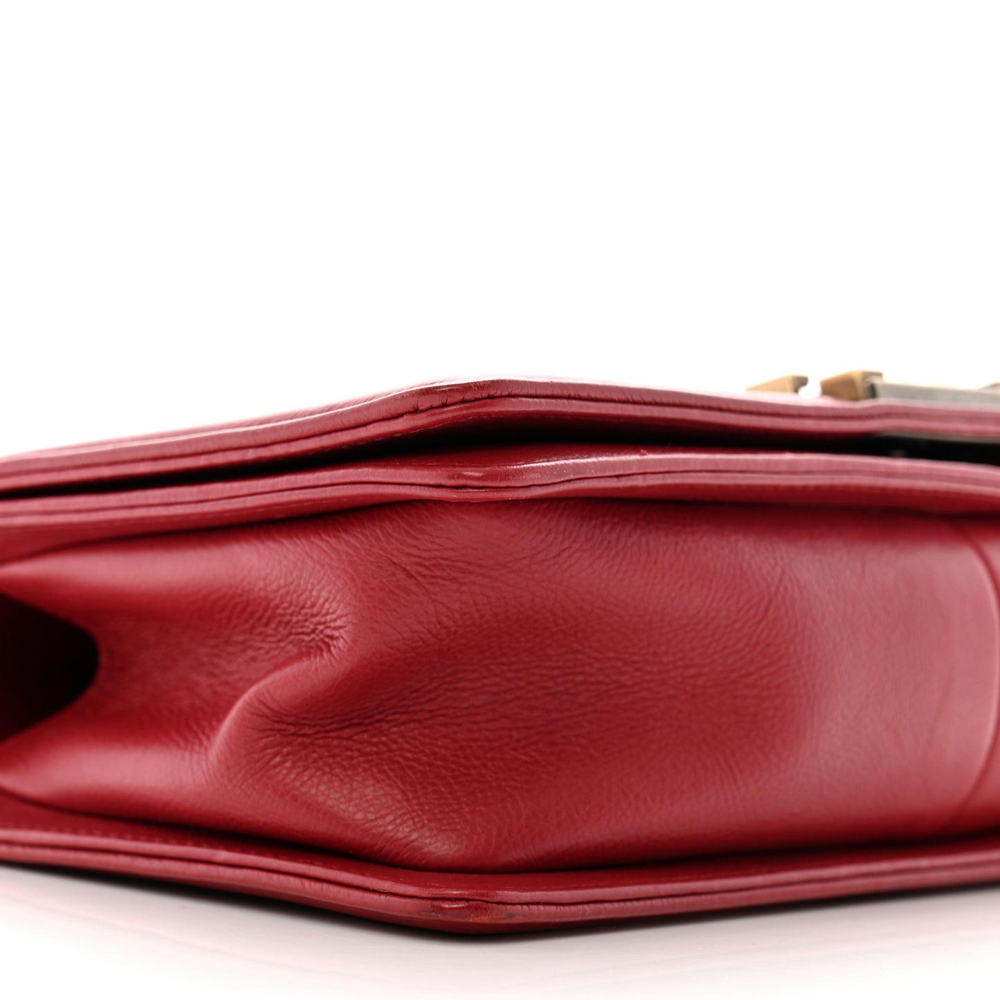 Calfskin Quilted Double Stitch Medium Boy Flap Red