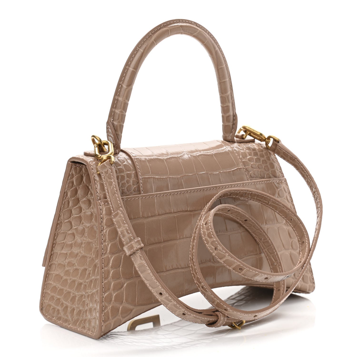 Balenciaga Shiny Calfskin Crocodile Embossed Small Hourglass Top Handle Bag Nude Beige 3 of 10