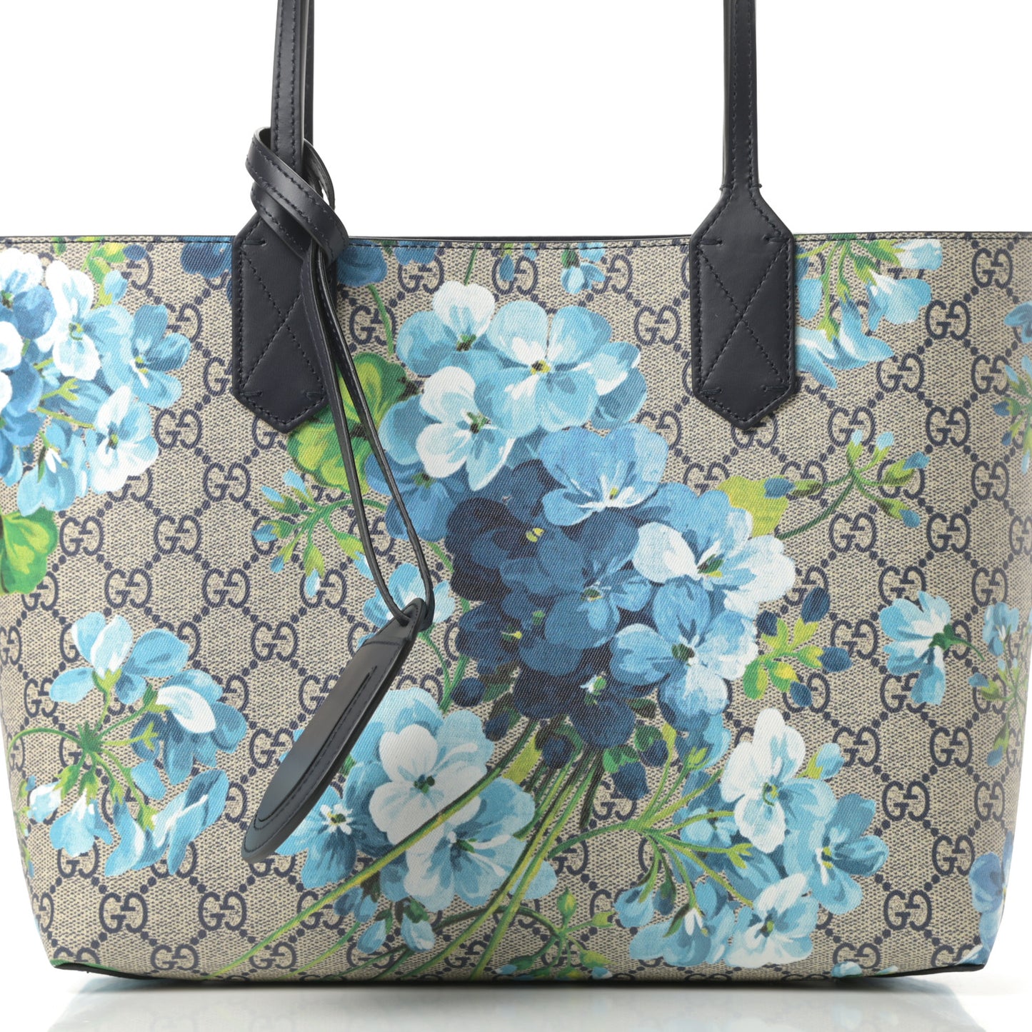 GG Supreme Monogram Blooms Small Reversible Tote Beige Blue Navy