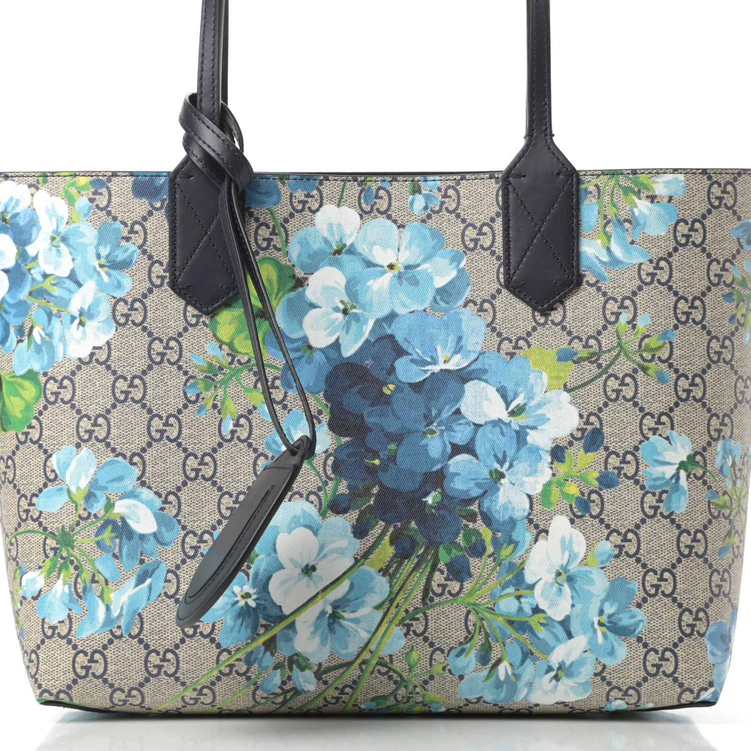 Gucci GG Supreme Monogram Blooms Small Reversible Tote Beige Blue Navy 10 of 14