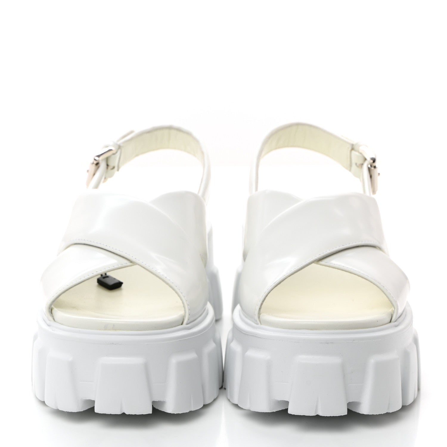 Prada Spazzolato Metal Triangle Logo Padded Monolith 55mm Slingback Sandals 38 White 2 of 9