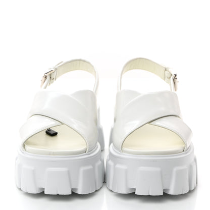 Prada Spazzolato Metal Triangle Logo Padded Monolith 55mm Slingback Sandals 38 White 2 of 9