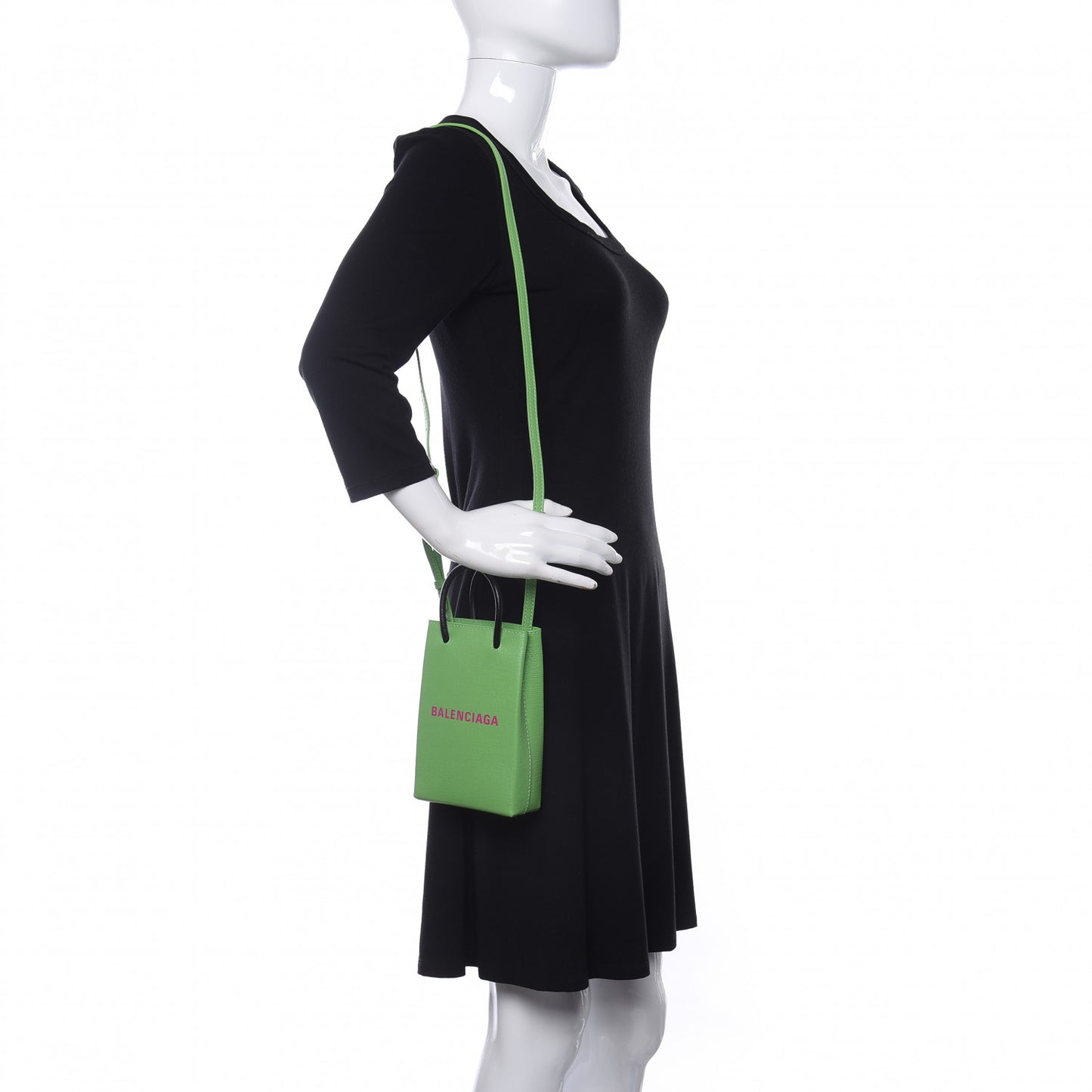 Squared Calfskin Logo Shopping Phone Holder Bag Light Green Fuchsia