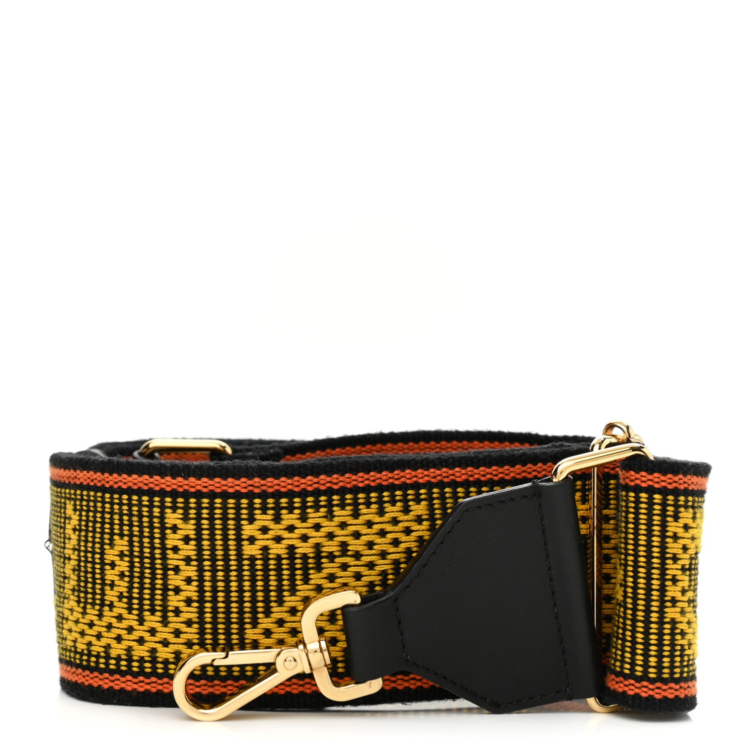 Fendi Cannete Ribbon Poly Vitello Century Logo Adjustable Strap You Giallo Black 1 of 6